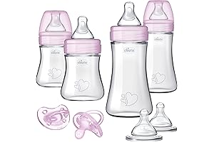 Chicco Hybrid Baby Bottle Starter Gift Set with Invinci-Glass Inside/Plastic Outside for Newborns - Pink