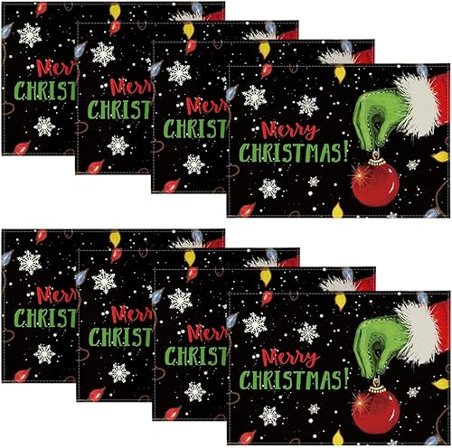 Artoid Mode Juego de 4 manteles individuales con diseño de bola de Navidad, 12 x 18 pulgadas, color negro, para decoración de fiestas, cocina,