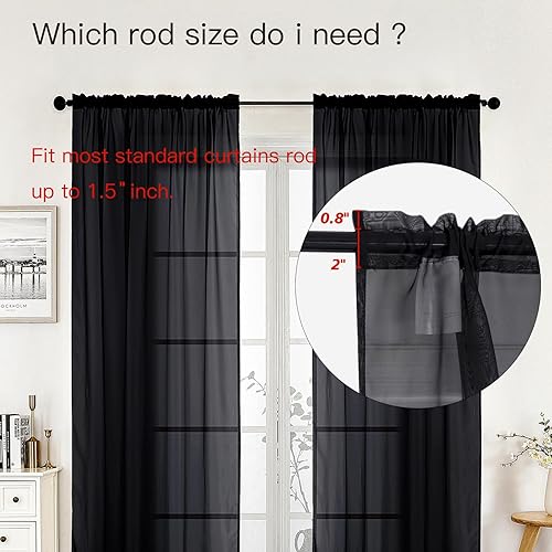 Miniatura 2 de Tony's collection Cortinas traslúcidas lilas de 63 pulgadas de largo, panel de cortina de gasa transparente para dormitorio, bolsillo para barra,