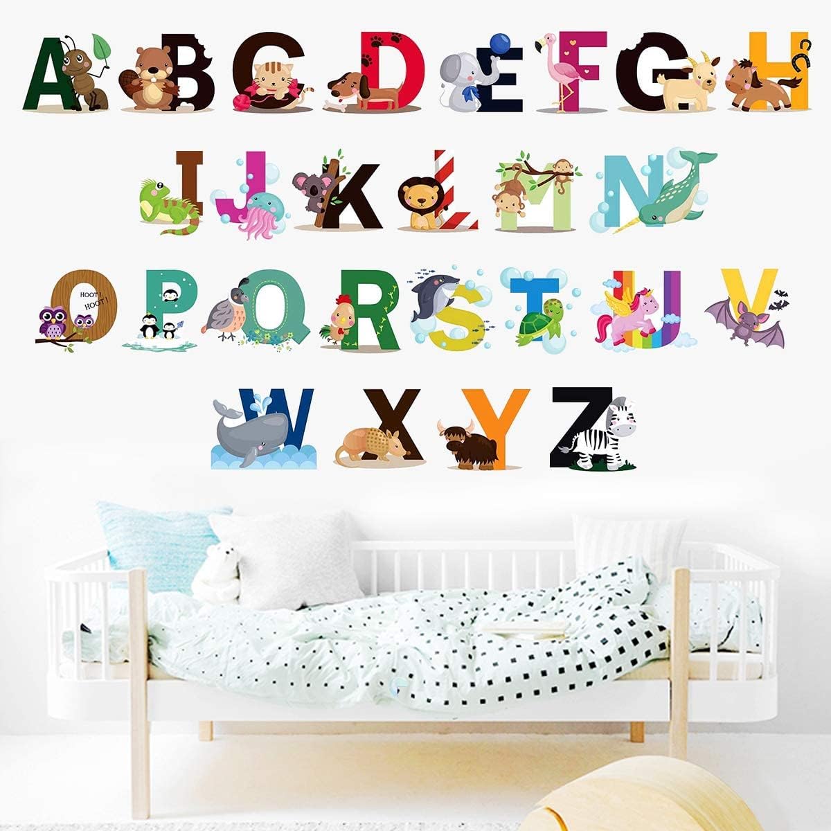 Animal Alphabet Wall Decals, ABC Stickers Alphabet Decals, Classroom Wall Decals, ABC Wall Decals, Wall Letters Stickers, Removable Animal Alphabet ABC Wall Stickers for Kids Nursery Room Decor