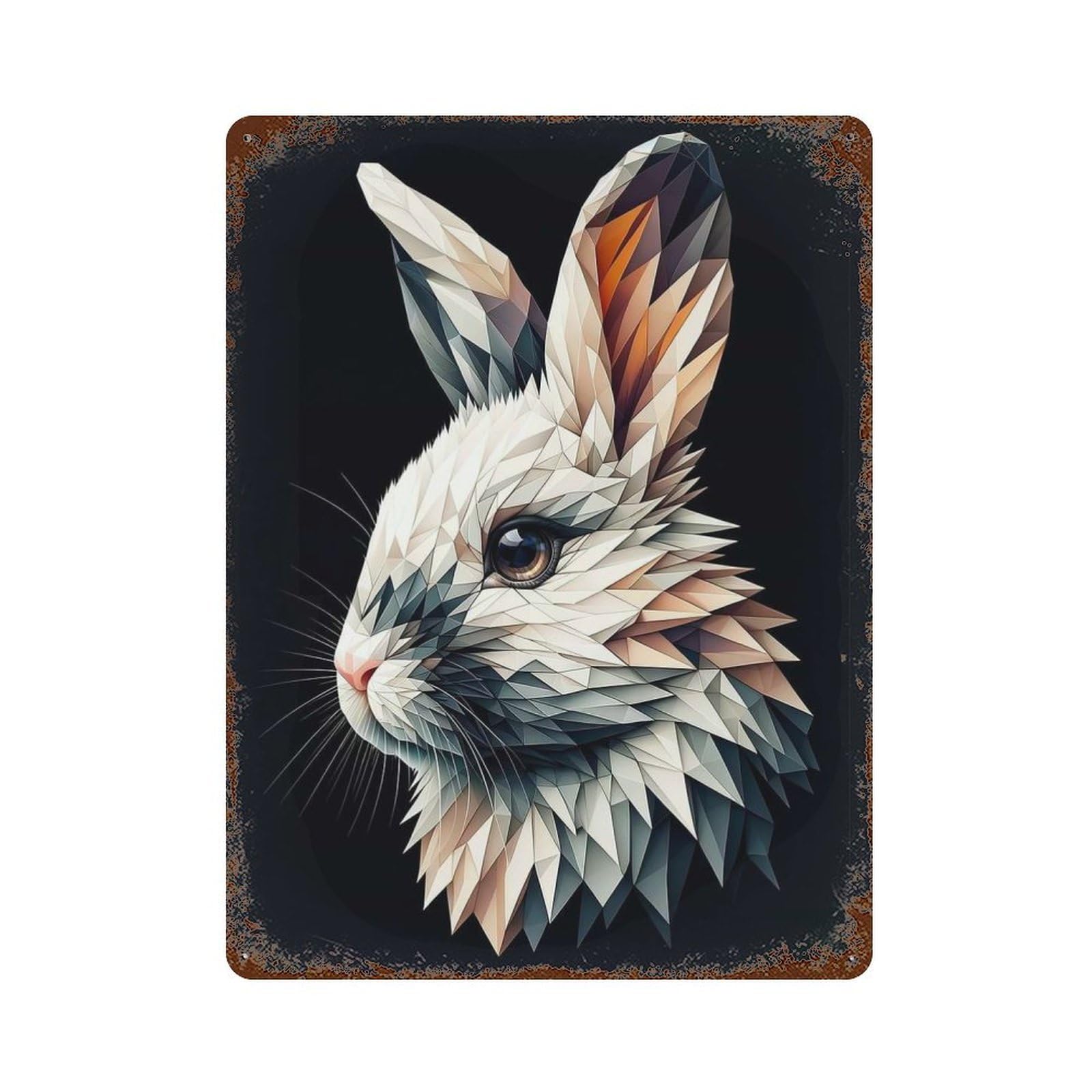 Geometric Bunny Rustic Tin Plaque 15.7"x11.8", for Shed, Workshop And Garage Wall Decor, Farmhouse Wall Decor