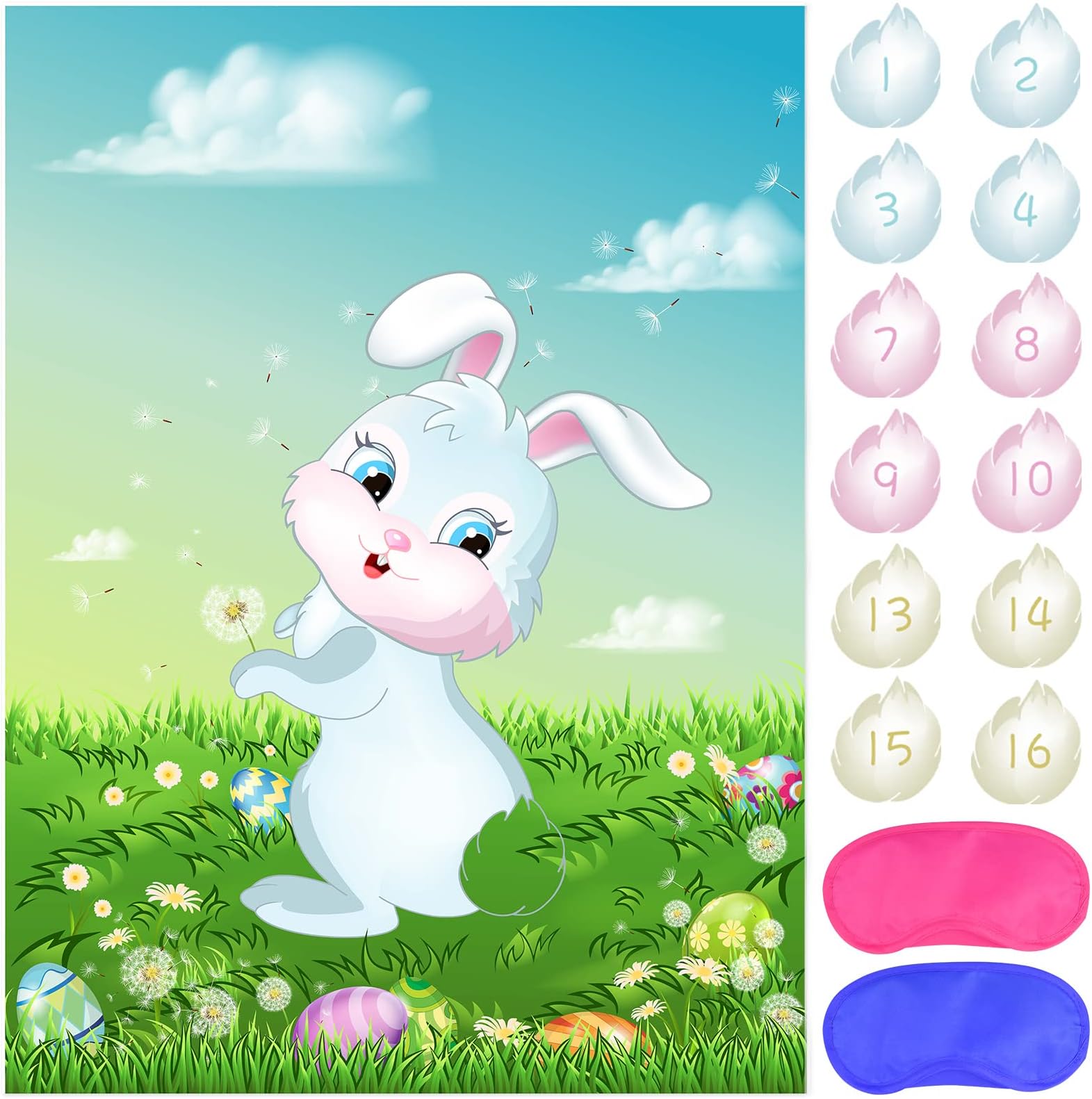 ASTARON Pin The Tail on The Bunny Game for Kids Birthday Party, Easter Party Game with 24 pcs Tail Stickers for Kids Happy Easter Party Decoration Supplies