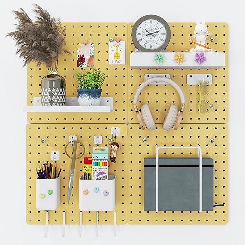 Miniatura 9 de Kit combinado de tablero de clavijas de metal, 4 tableros de clavijas de acero al carbono con 26 accesorios, organizador de pared para el hogar,