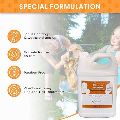 Miniatura 3 de Healthy Paw Life Champú antiparasitario y antiseborreico para perros, azufre, ácido salicílico y avena, seco, picazón, punto caliente, dermatitis (1