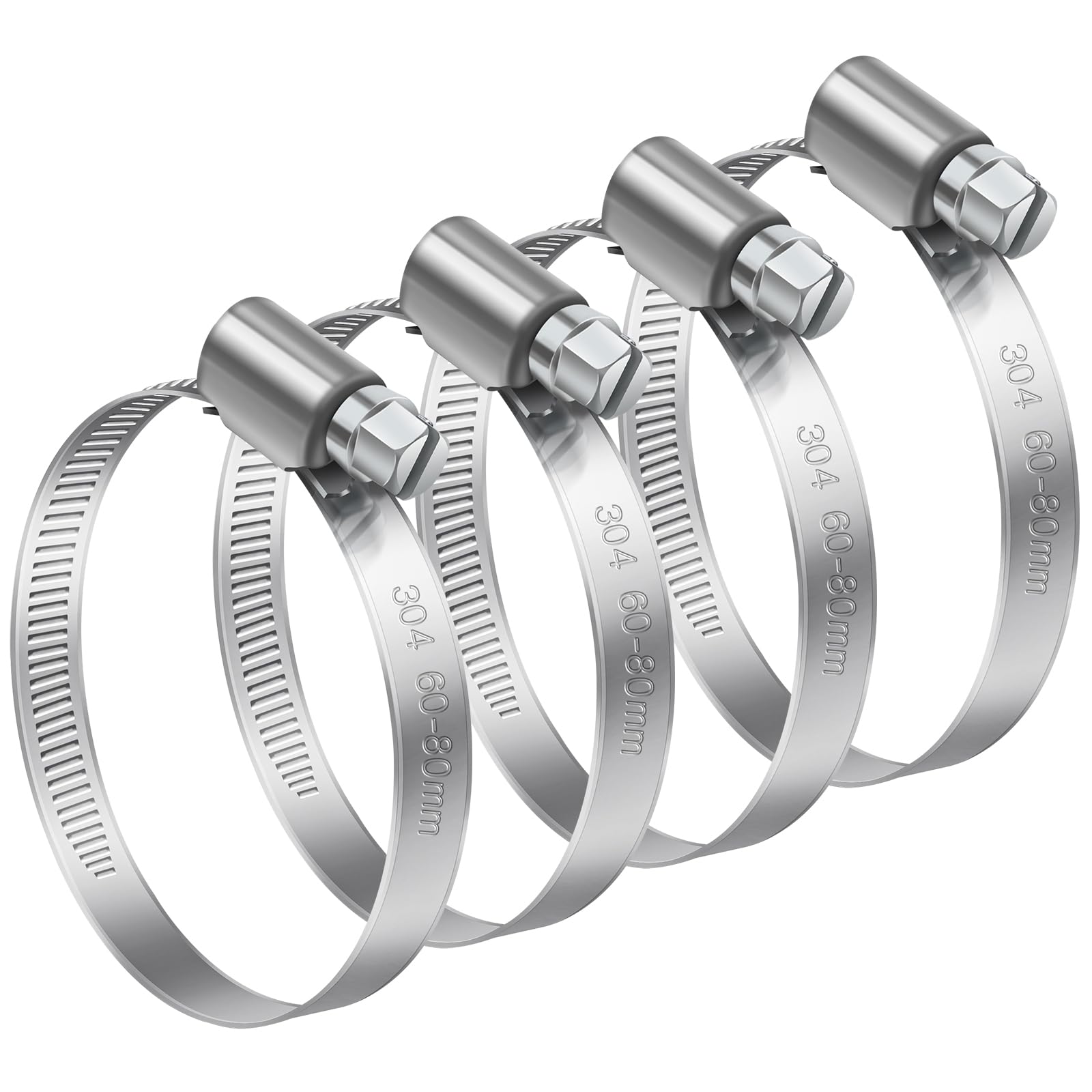 Adjustable Stainless Steel Worm Drive Hose Clips - 4pcs for Securing Gas Pipe, Water, Fuel Line and Tube Connections