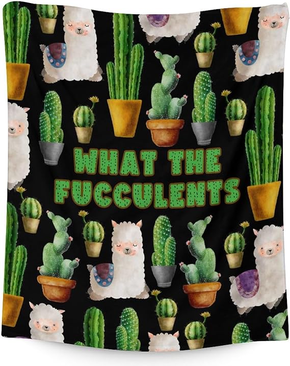 Cactus Throw Blanket - Soft, Fuzzy & Warm - 50x60 Inches Flannel Blankets for Living Room, Sofa - Black Aesthetic Throws Gift for Teens