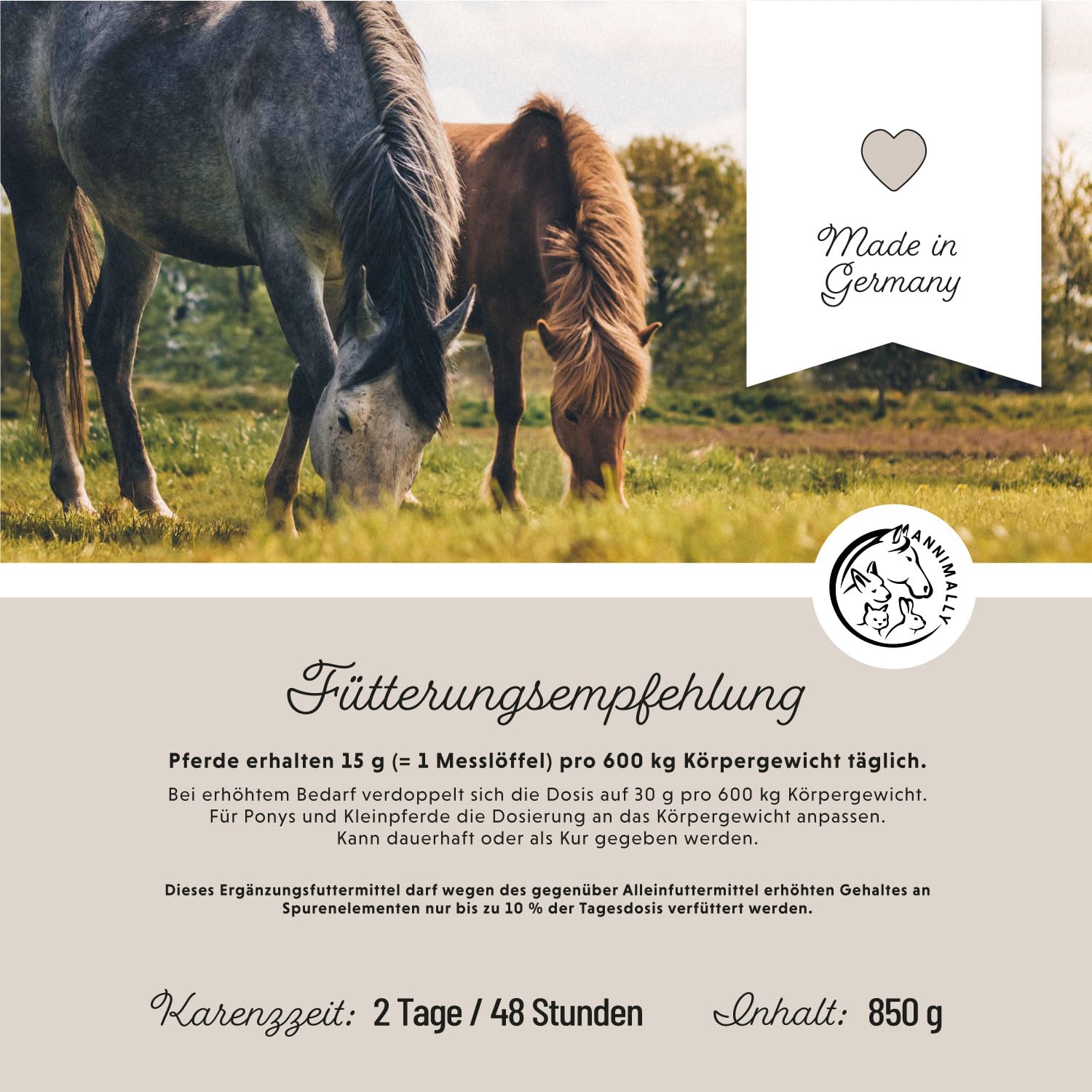 Annimally Gelenk Pulver für Pferde mit Kollagen, Kamille, MSM (Schwefel), Glucosamin, Hyaluronsäure, Chondroitin - Zusatzfutter für die Stärkung der Gelenke beim Pferd - Alternative zu Liquid (850 g)