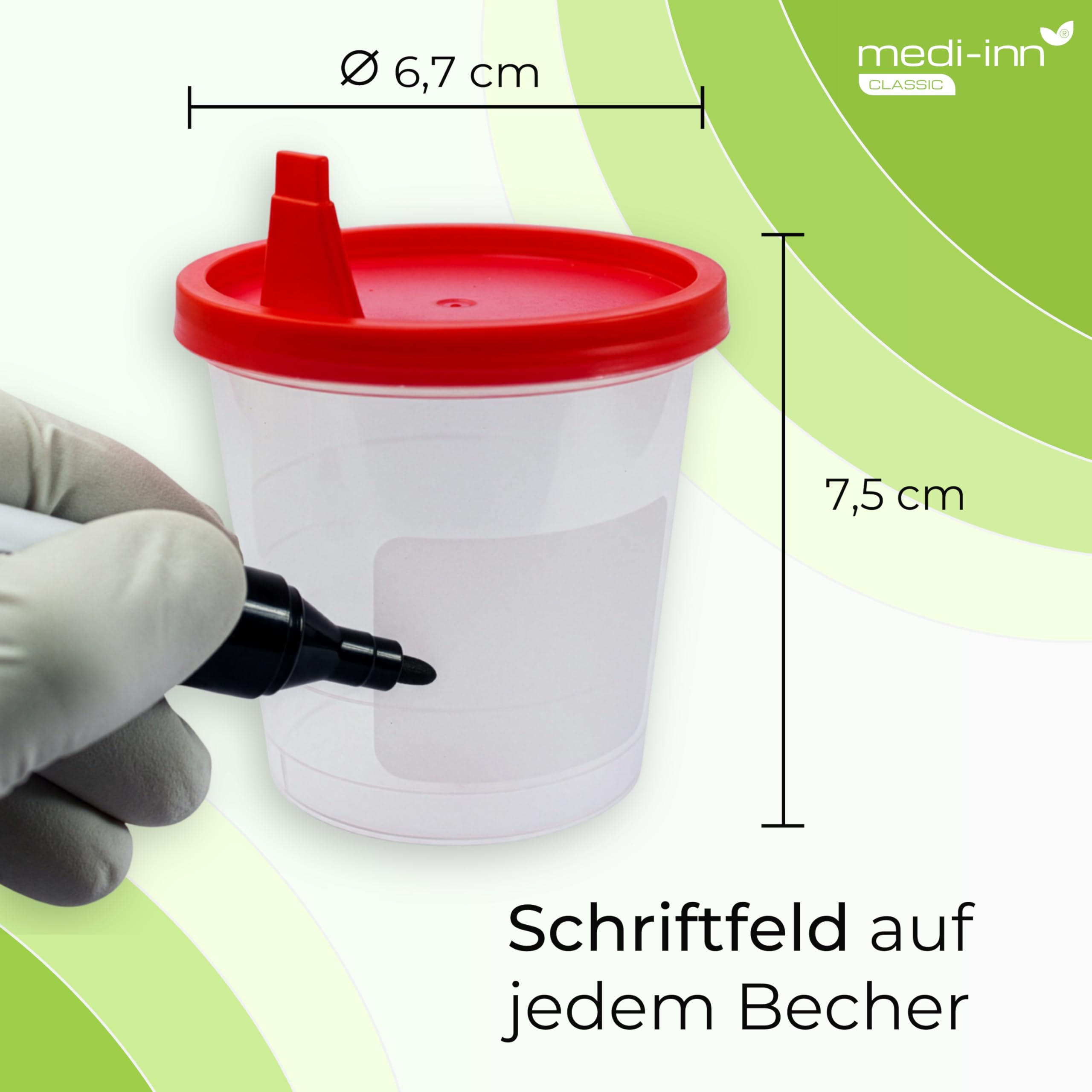 Contenitore Urine 125 ML con Rosso lo Snap-In Copertina Becher Campione Bicchieri di Plastica Medi-Inn - 500 Stück