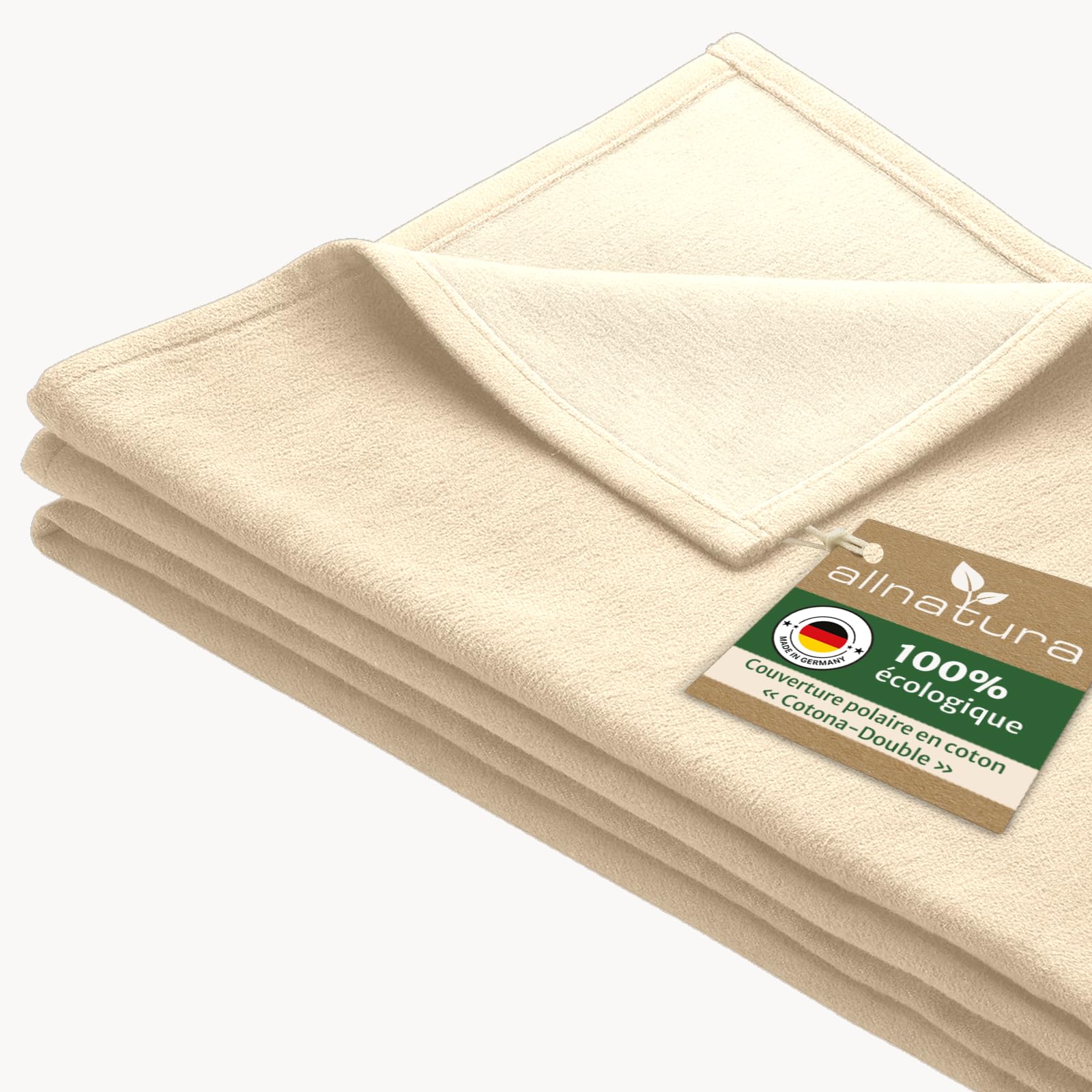 allnatura Plaid Beige 140x200 cm Cotona-Double – Grande Taille pour canapé XXL – Couverture Chaude épaisse en Coton Bio certifié GOTS – pour Lit 2 Personnes, Blanket Cocooning – fabriqué en Allemagne