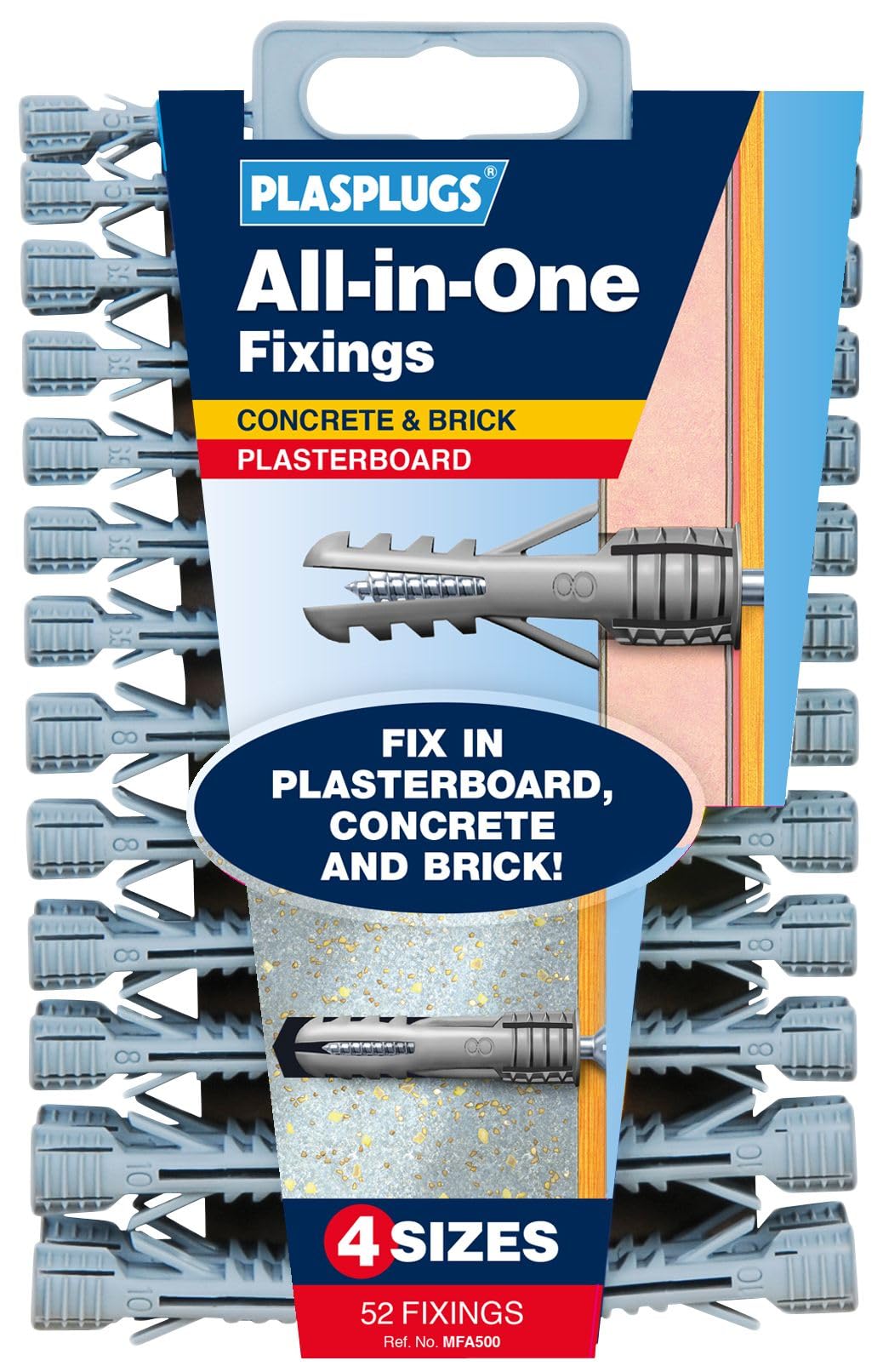 UKDeals Direct® All in One Multi Purpose Multi Fix Use Assorted Size Wall Plugs Heavy Duty Raw Plug Fixings Brick Stone Cement Concrete Hollow Cavity Partition Drywall Professional (Pack of 1)
