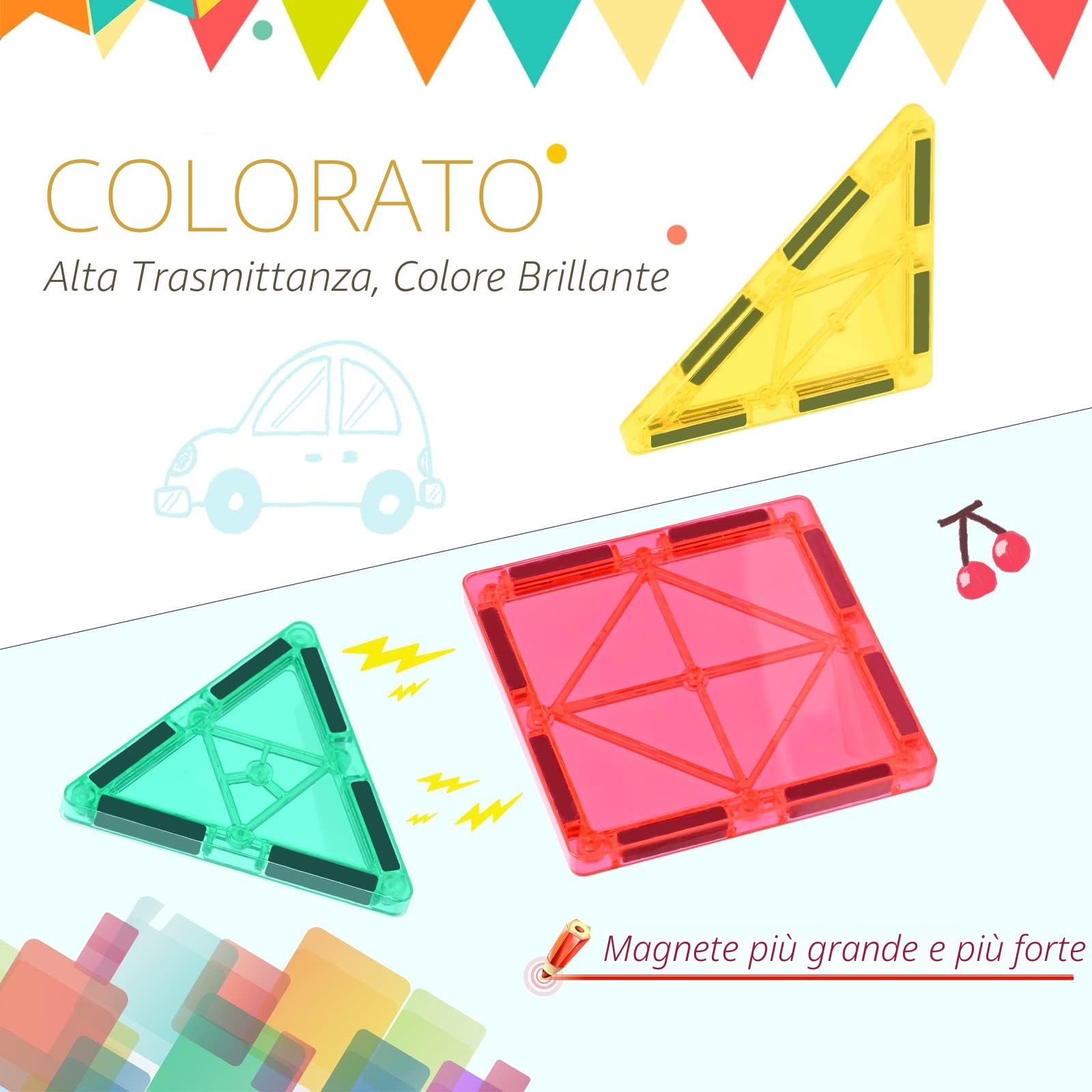 Katiago Costruzioni Magnetici per Bambini 100 pezzi 3D Costruzioni Magnetiche Blocchi Magneti Bambini Stem Creatività Giocattoli Educativi Regali per Oltre 3 anni (100 psc)