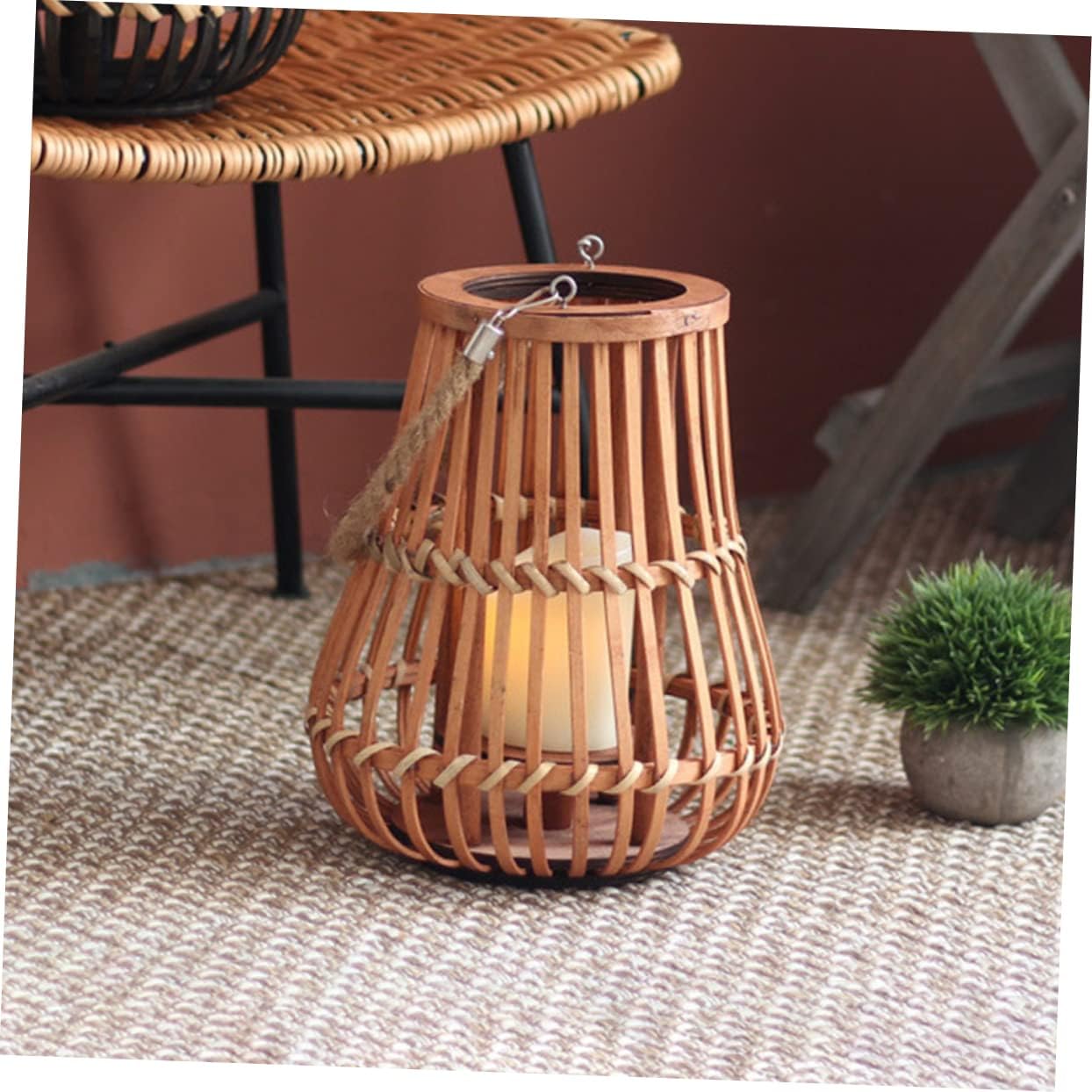 PRETYZOOM Hollow Handheld Lantern Vintage Festival Lantern for Party Scene Decoration Elegant Rattan Design Portable Light for Wedding and Home Decor