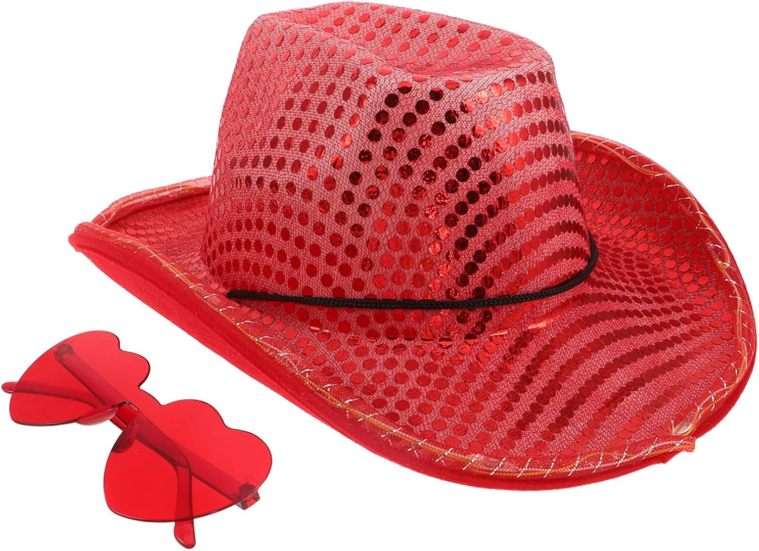 Sequin Cowboy Hat for Women Girls, Red Country-Style Cotton