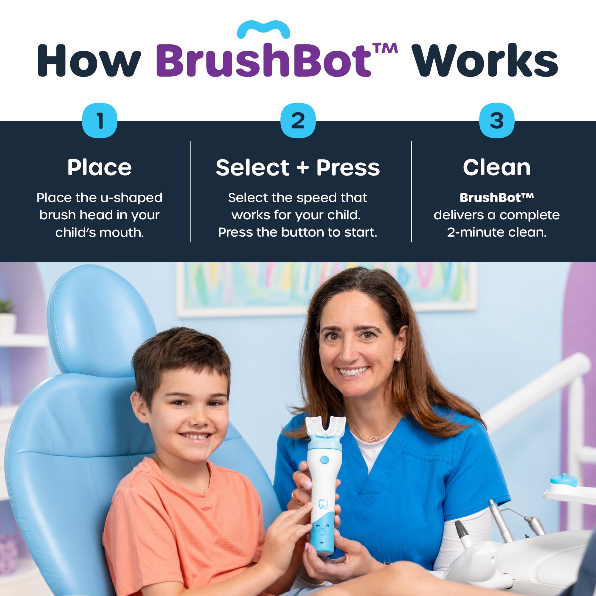 Willo BrushBot - Starter kit per bambini a forma di U, spazzolino automatico per bambini, timer da 2 minuti, connettività con app, setole morbide, ricaricabile, rimozione della placca, piccole bacche