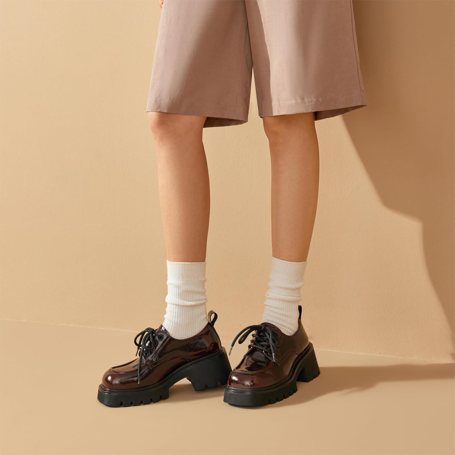 BEAU TODAY Chunky Platform Oxford Shoes for Women - Classic Lace-Up Leather Comfortable Business Lug Sole Work Office Shoes - Image 3