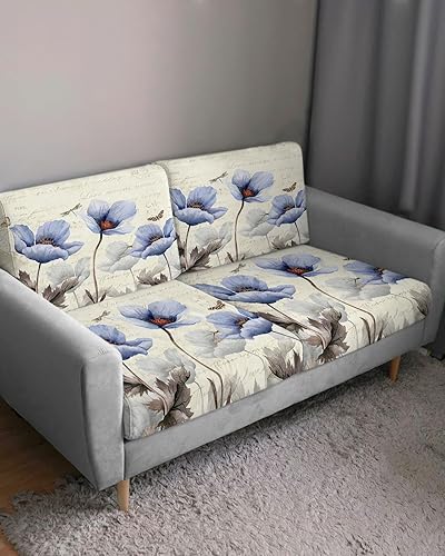 Miniatura 3 de Fundas de cojín para sofá, fundas elásticas para sofá, diseño retro de flores azules, florales, mariposas, libélula estilo campestre, fundas