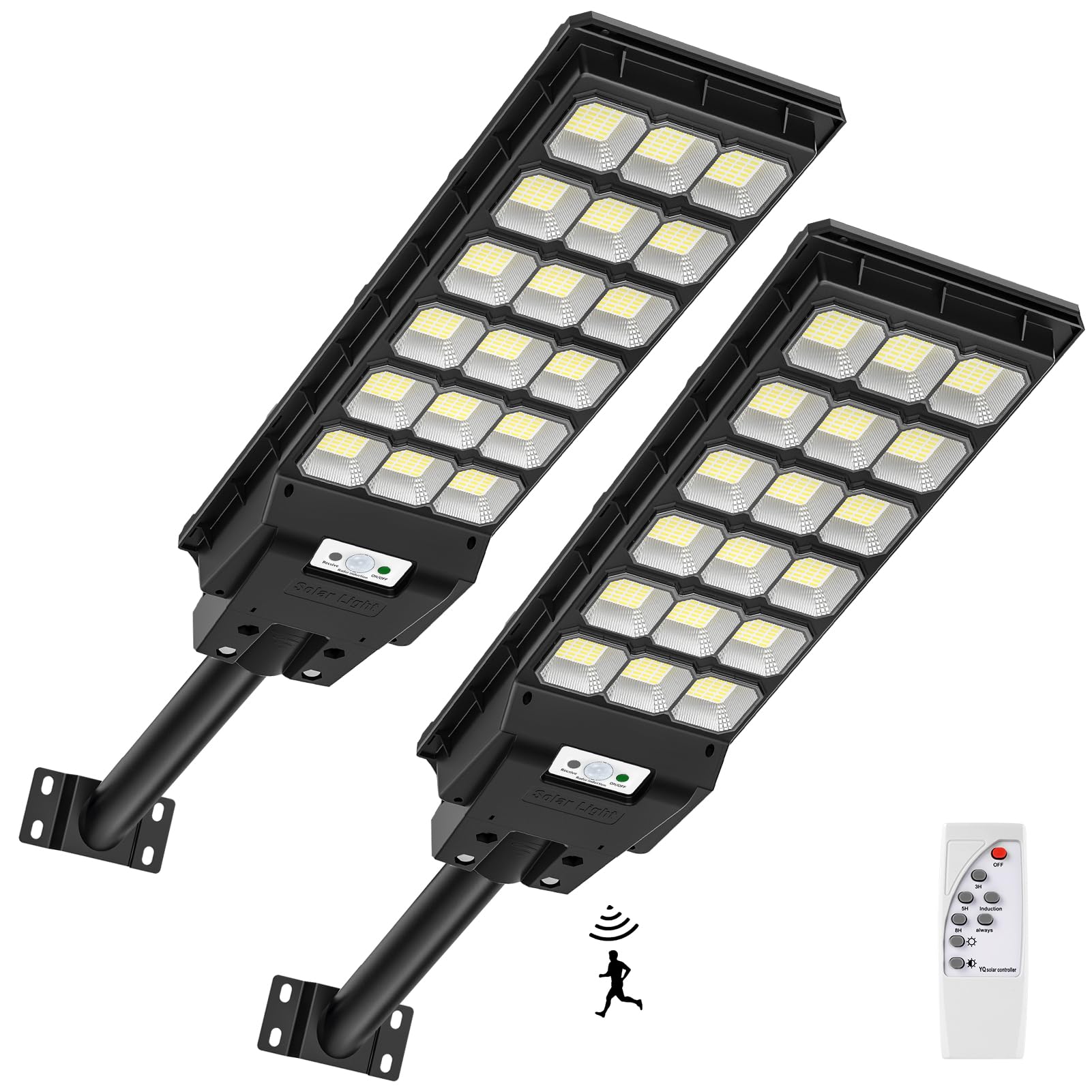 600W Lampione Solare LED Esterno con Telecomando, 6500K 576 LEDs, Sensore di Movimento, 3 Modi, IP65 Impermeabile per Giardino Garage - 2 Pezzi