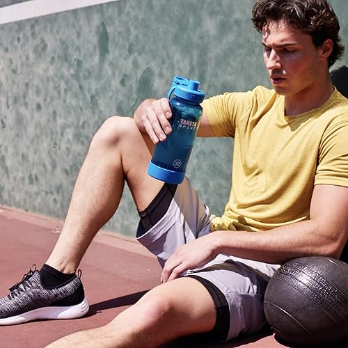 Miniatura 9 de Takeya Botella de agua deportiva de plástico Tritan de 24 onzas con tapa de boquilla, calidad premium, sin BPA, azul campeonato