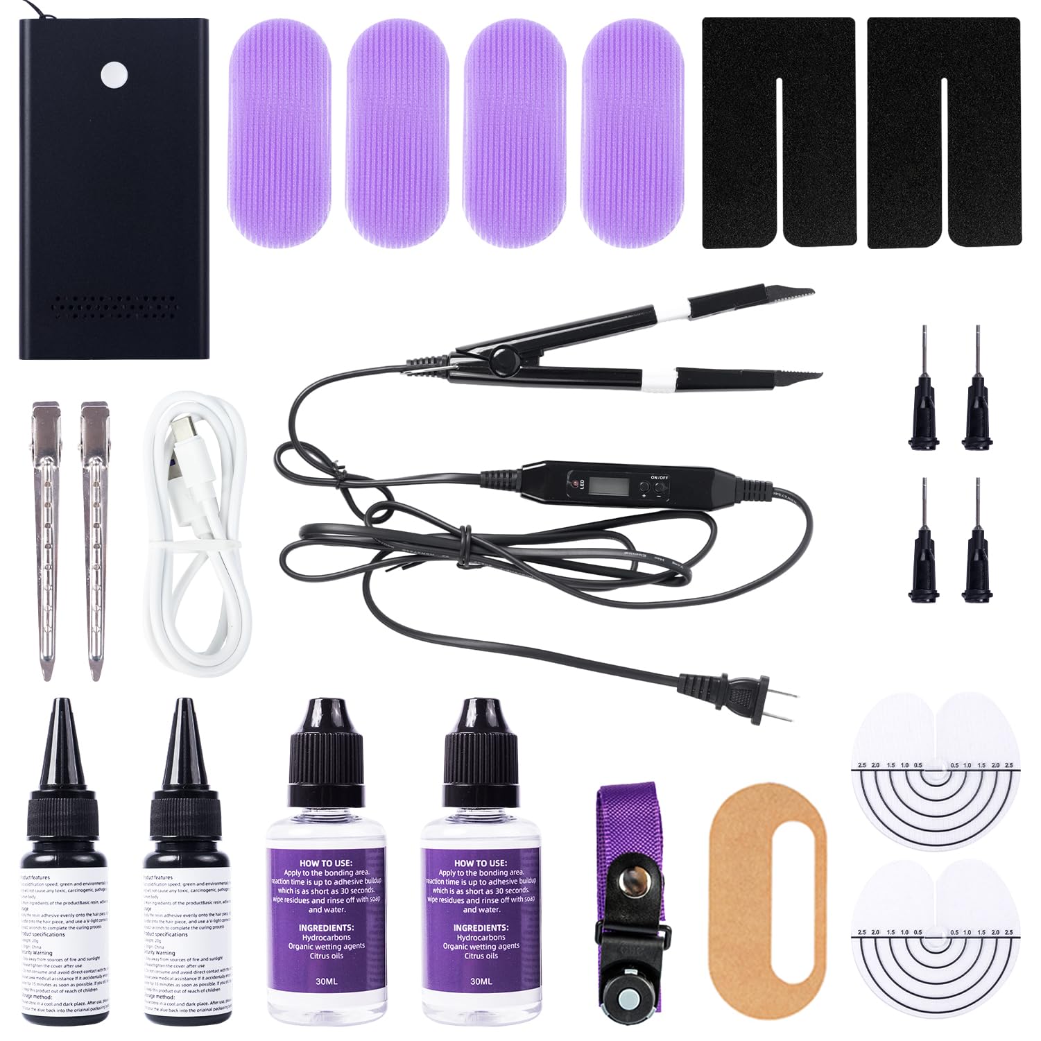 V light Hair Extensions Kit, V-Light Extension Remover Machine, V Light Hair extension Glue 20ml * 2 Dry Glue Remover Solution 20ml * 2 (black machine kit 2+2)