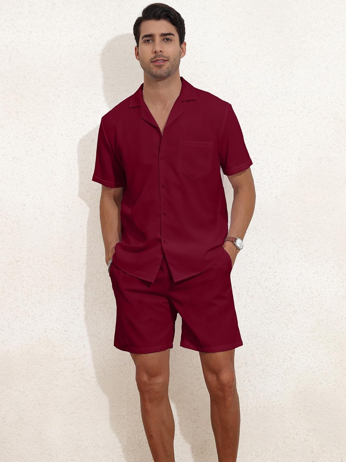 YTD Men's 2 Pieces Shirt Set Short Sleeve Button Down Casual Hippie Holiday Beach T-Shirts Shorts Outfits - Image 4