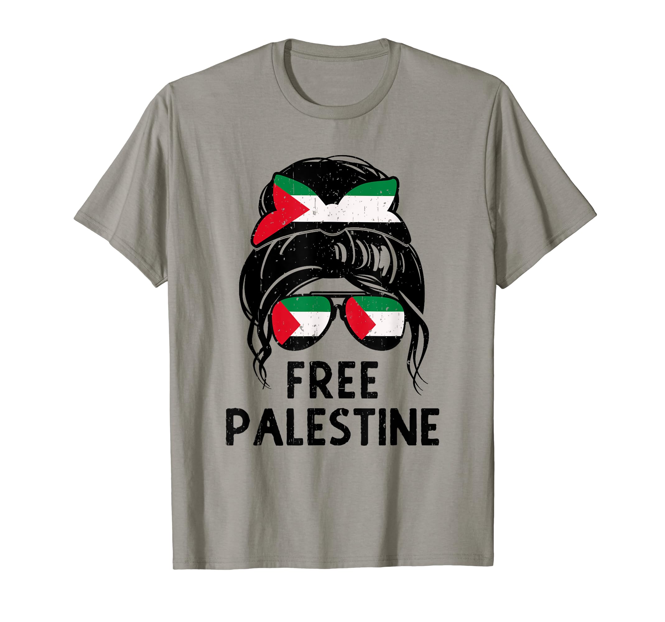 Free Palestine Flag Save Gaza Strip End Messy Hair Bun T-Shirt, Black