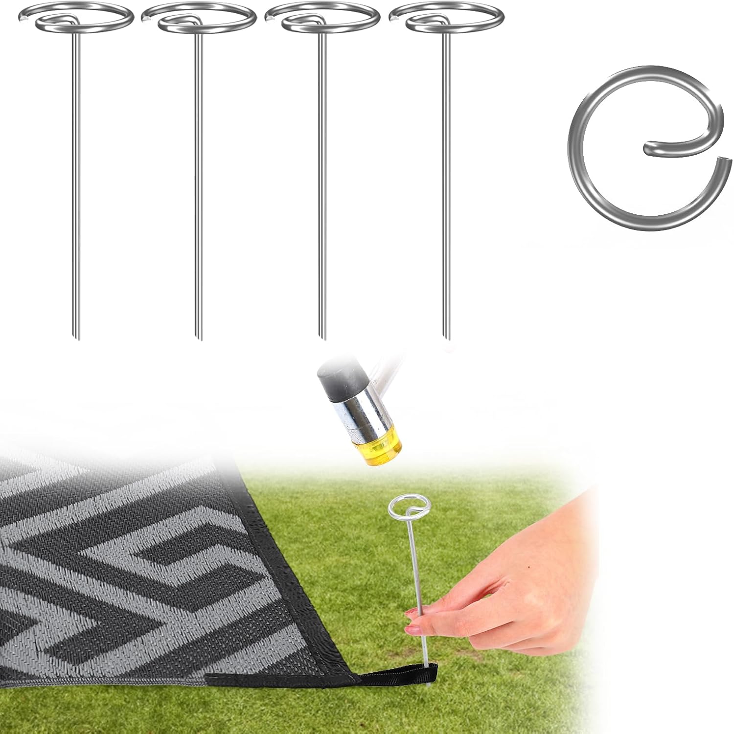 Upgraded Outdoor RV Rug Metal Stakes Windproof