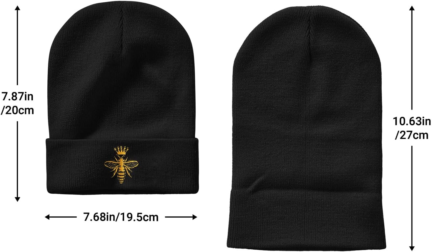 Queen Bee Honey Embroidery Beanie Hat for Men Women Winter Warm Stretch Skull Knit Hats Cap Black - Image 4