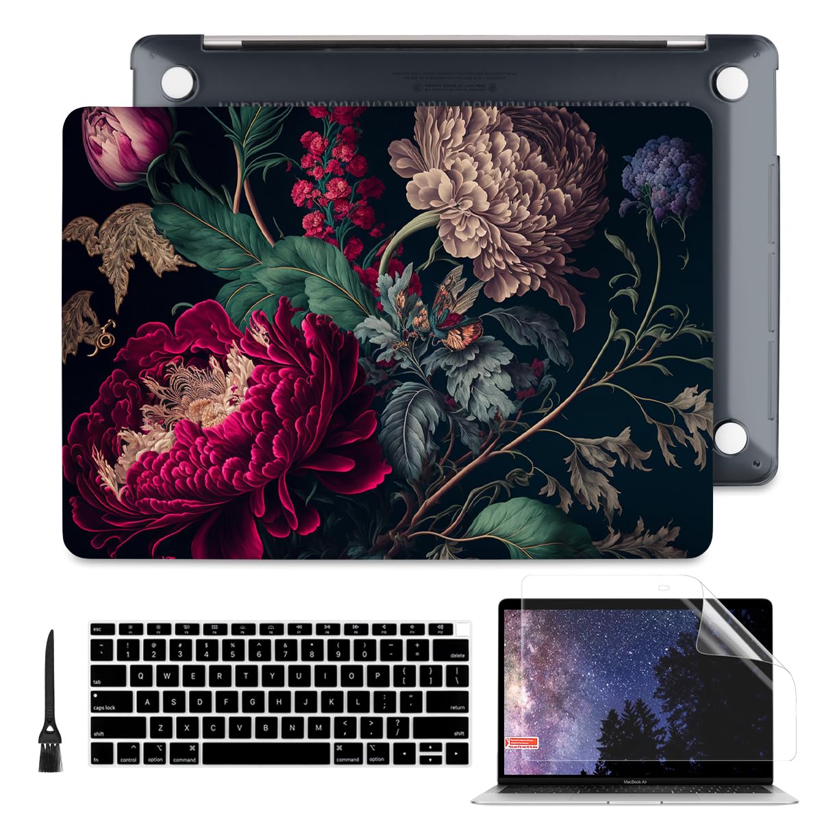 BatiandaDesign Case for M1 MacBook Air 13 Inch Model A2337 A2179 A1932 2021 2020 2019 Release,3D Stylish Designed Hard Shell with Keyboard Cover & Screen Protector, Vintage Flower