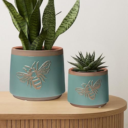 Miniatura 6 de YBX - Macetas de cerámica de 8 pulgadas + 6 pulgadas con orificio de drenaje, decoración de abejas, macetas para plantas de serpientessuculentas de
