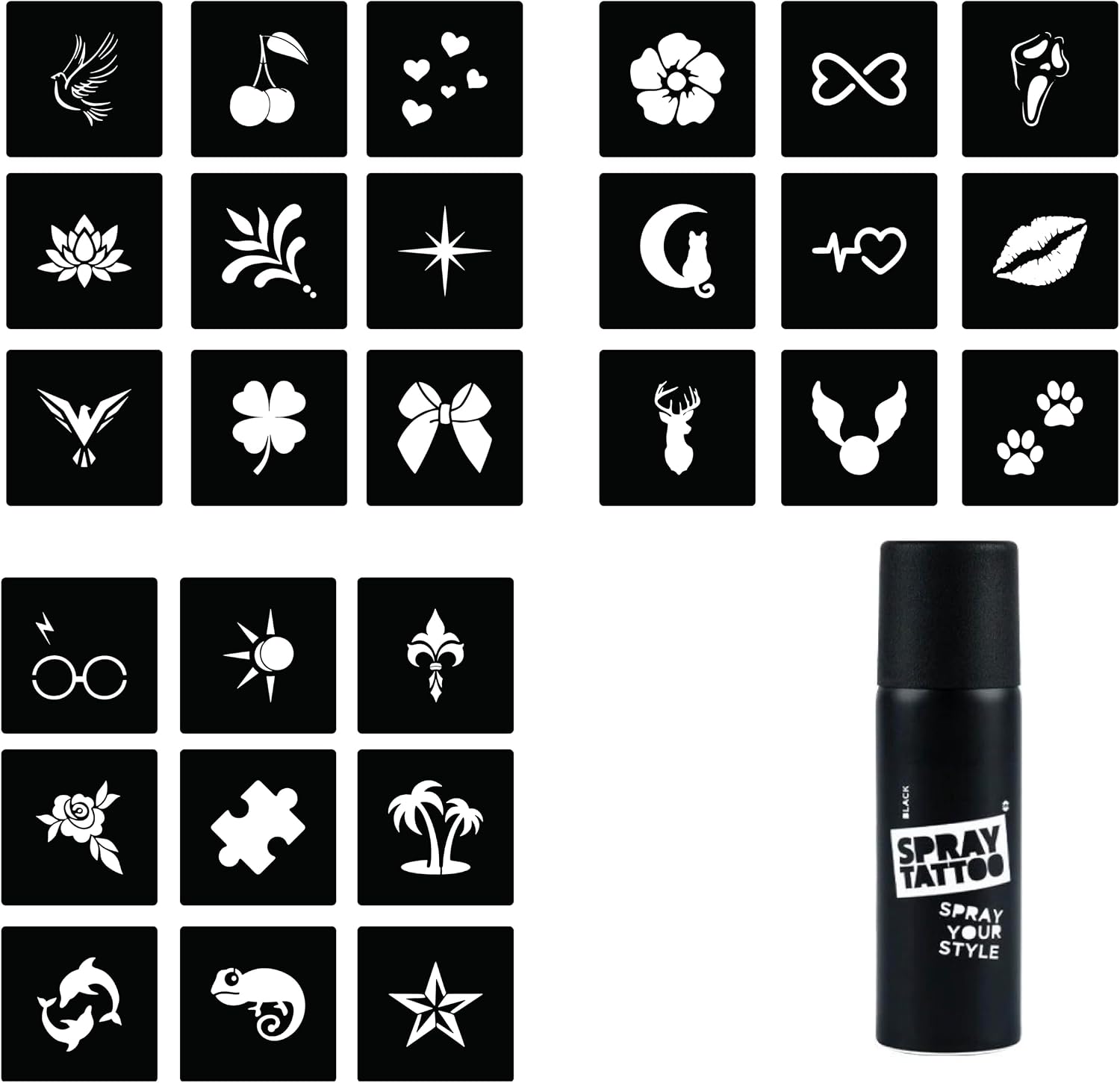 Minimal 27 Desen ve Spray Tattoo Geçici Dövme Seti