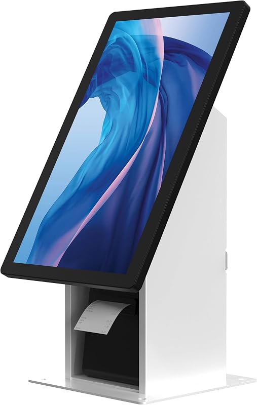 Self Service Kiosk POS Stand - CTA POS Kiosk with CPU & Printer Compartments for Digital Signage Displays TV's & Monitors up to 33 Pounds - for Restaurants, Retail & Business - White - (ADD-SSKPCW)