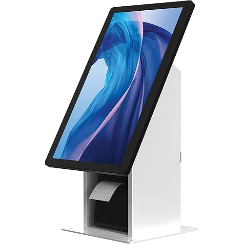 Self Service Kiosk POS Stand - CTA POS Kiosk with CPU & Printer Compartments for Digital Signage Displays TV's & Monitors up to 33 Pounds - for Restaurants, Retail & Business - White - (ADD-SSKPCW)