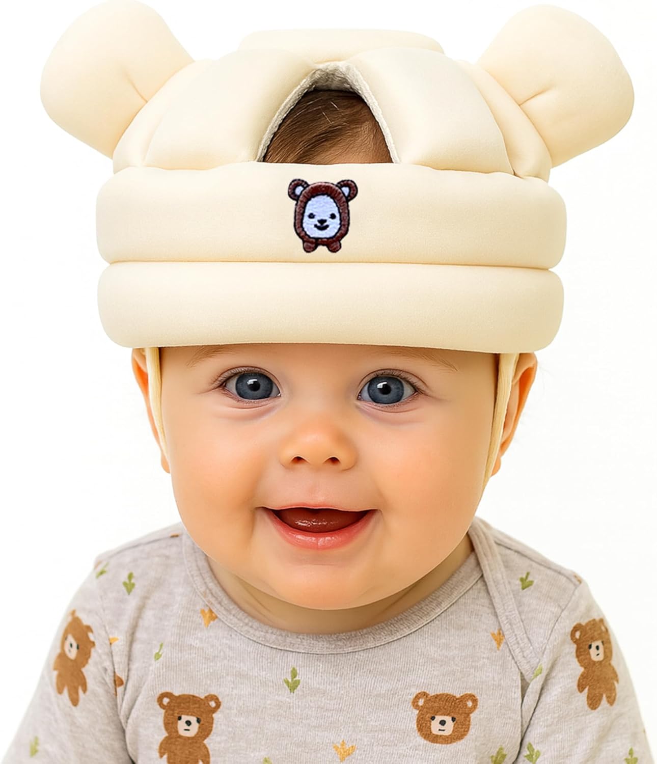 Baby Head Protector for Crawling Walking, Infant Helmet with Foam Bumpers, Adjustable Baby Helmet for Crawling Walking, Toddler Helmet - Head Protector for Baby Walking 6-24 Months. Beige
