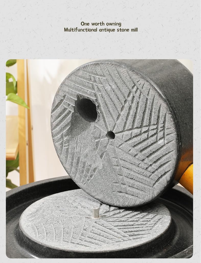 Molino de grano de piedra, molino de piedra manual, molino de grano, molino hecho a mano con marco de madera para grano de grano y cebada (diámetro superior 7.8 pulgadas, diámetro inferior 11.8 5