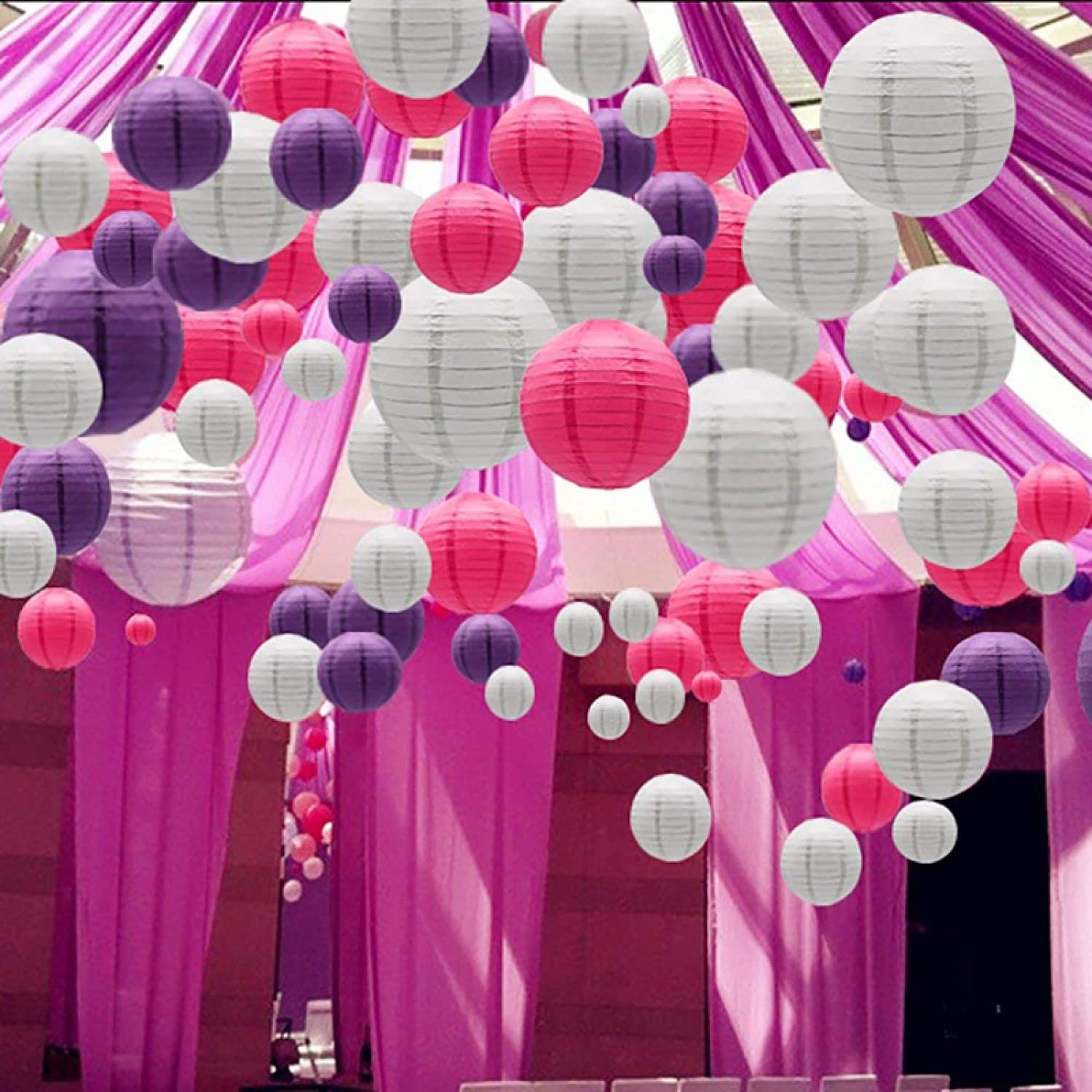 Paquete de 12 faroles LED de papel con luces, 6 pulgadas, 8 pulgadas, 10 pulgadas, 12 pulgadas, linterna redonda colgante china/japonesa para bodas, aniversarios, fiestas de cumpleaños (morado oscuro)
