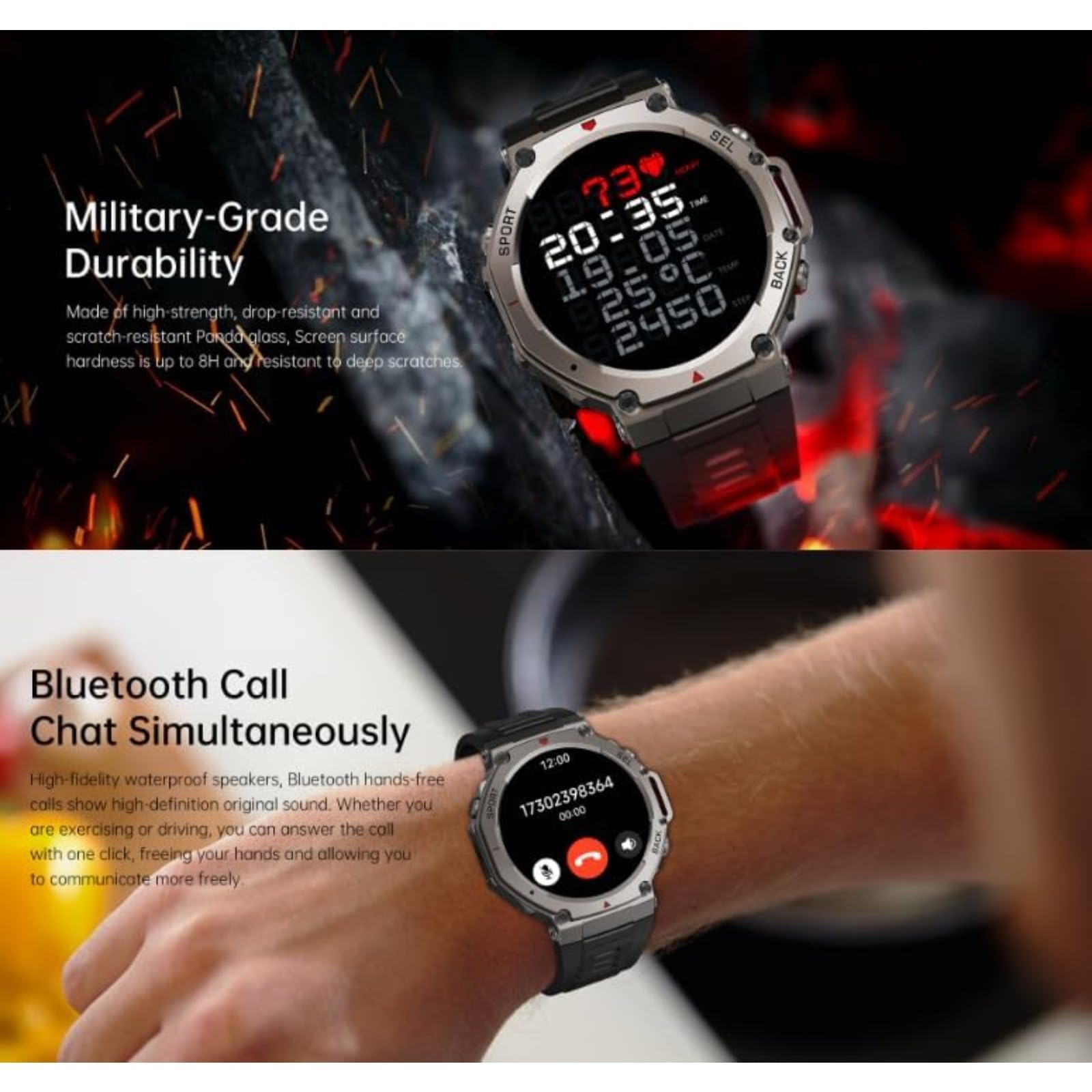 Sekoda GPS Sports Smartwatch,Monitor De Ritmo Cardíaco Y Sueño,6 Sistemas De Satélite GPS Doble Banda,170 Modo Deportes De Aventura,para Android iPhone (Rojo)