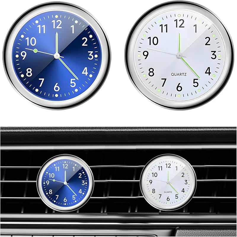 Relógio automotivo analógico de quartzo Dickno luminoso para painel ou saída de ar – 2 unidades azul e branco