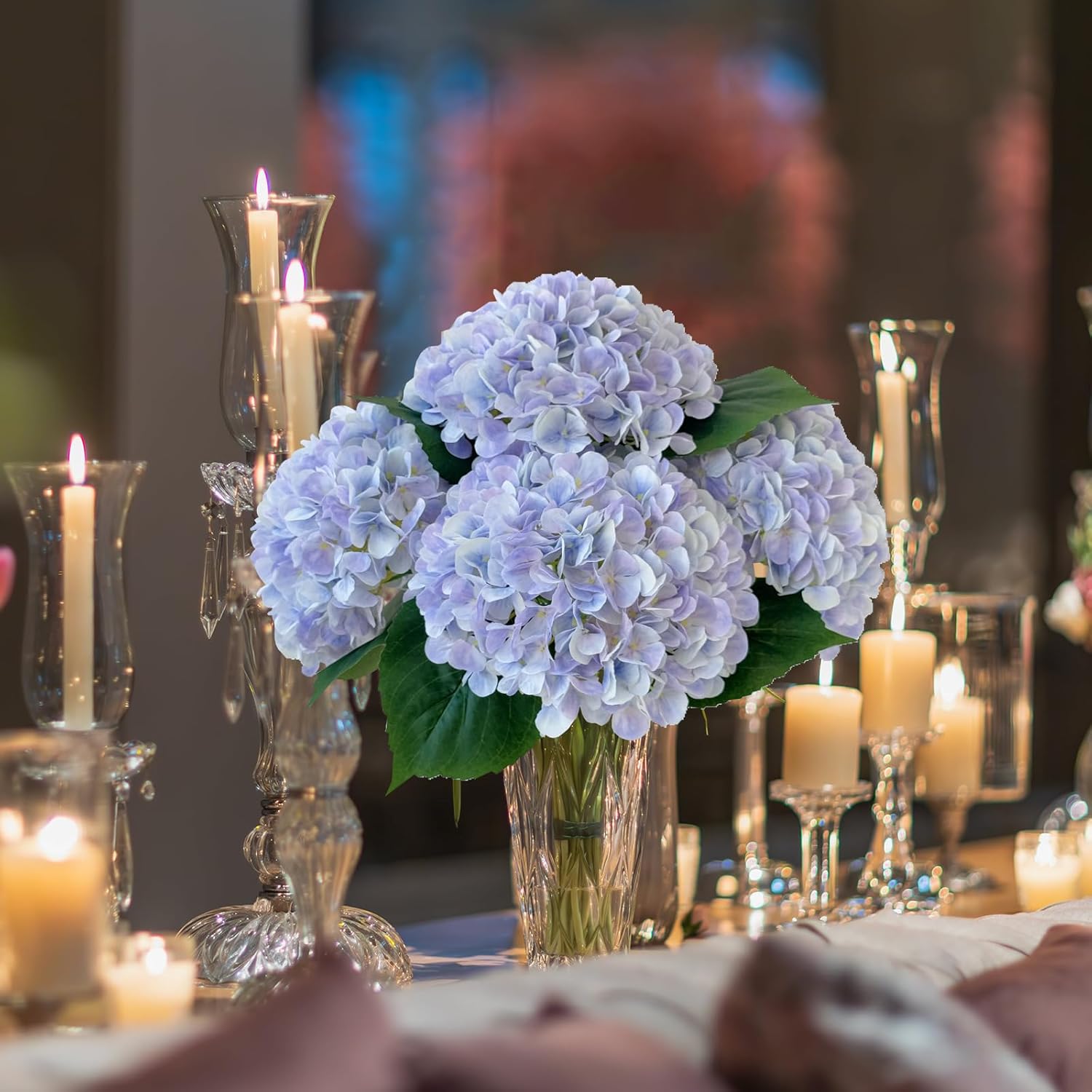 YalzoneMet 4Pcs Light Purple Silk Hydrangea Artificial Flower Lifelike Big Blooms 20'' Long Stem Faux Hydrangea Flower Bouquets for Home Party Indoor Outdoor Wedding Table Centerpiece Decor - Image 8