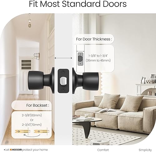 Vista 19 de HOSOM Pomo de puerta con cerradura y llave, perilla de puerta de entrada con llave, cerradura de puerta exterior e interior para puerta delantera