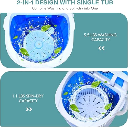 Miniatura 5 de Mini lavadora portátil, capacidad de 5.6 libras, lavadora portátil y giratoria Combo con cesta de ciclo giratorio y manguera de drenaje, lavadora de
