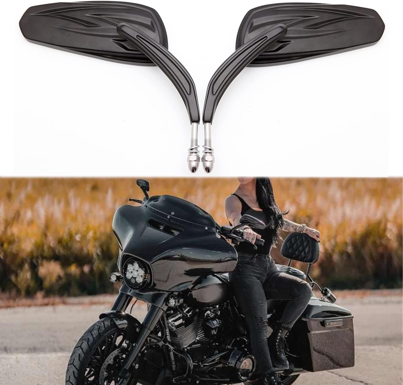 Rétroviseurs Latéraux Noirs Pour Moto Compatibles Avec Harley Road King