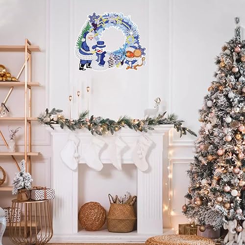 Miniatura 6 de AZURAOKEY Cartel colgante de corona de pintura de diamantes de Navidad, kit de guirnalda de pintura de diamante con forma especial, corona de arco,