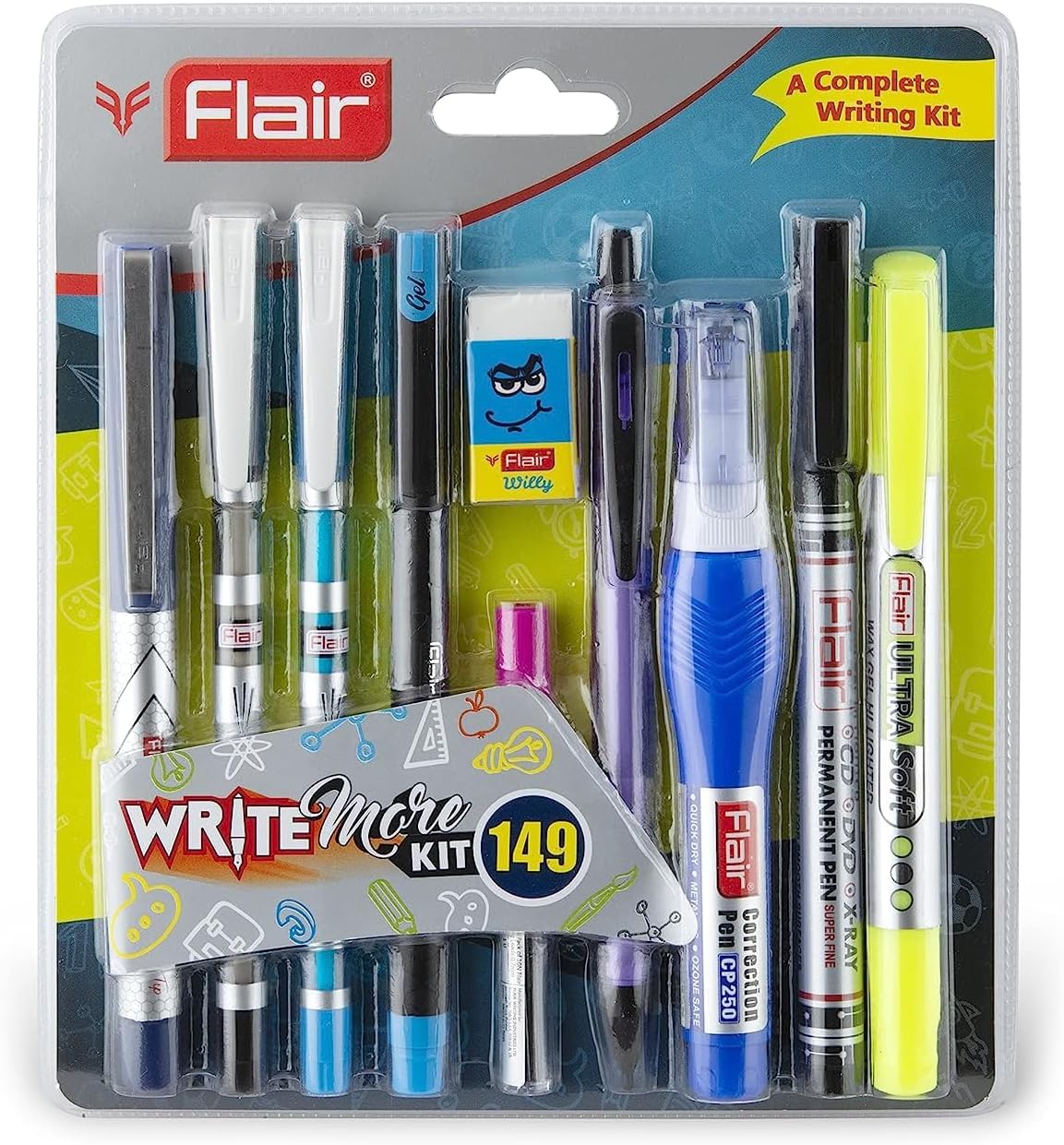 Flair Creative Series Write More Stationery Kit | Complete Writing Kit | Gift Set for Kids | Student Stationery & School Kit | Combination Set of 10 Items, 2 Pack