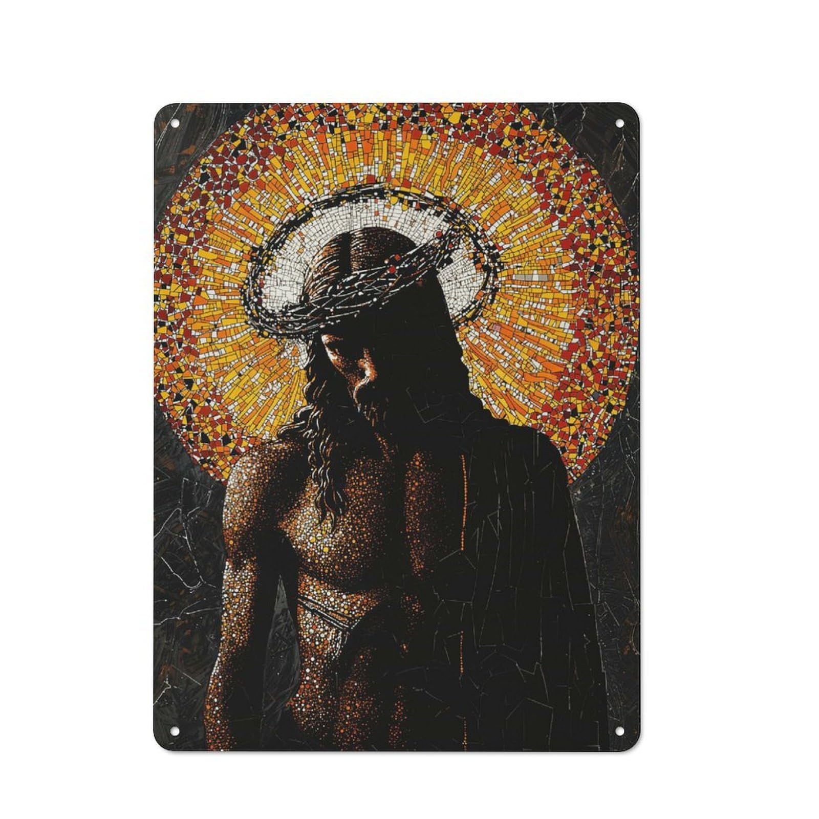 Junmoney Mosaic Jesus Metal Sign 40X30cm With For Workshop Wall, Vintage Decor, A Decorative Christmas Gift For Metal Sign Collectors
