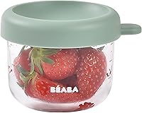 Vista 2 de BEABA Tarros de vidrio para alimentos para bebés de 5 onzas con tapas herméticas de silicona suave, recipientes de almacenamiento de vidrio
