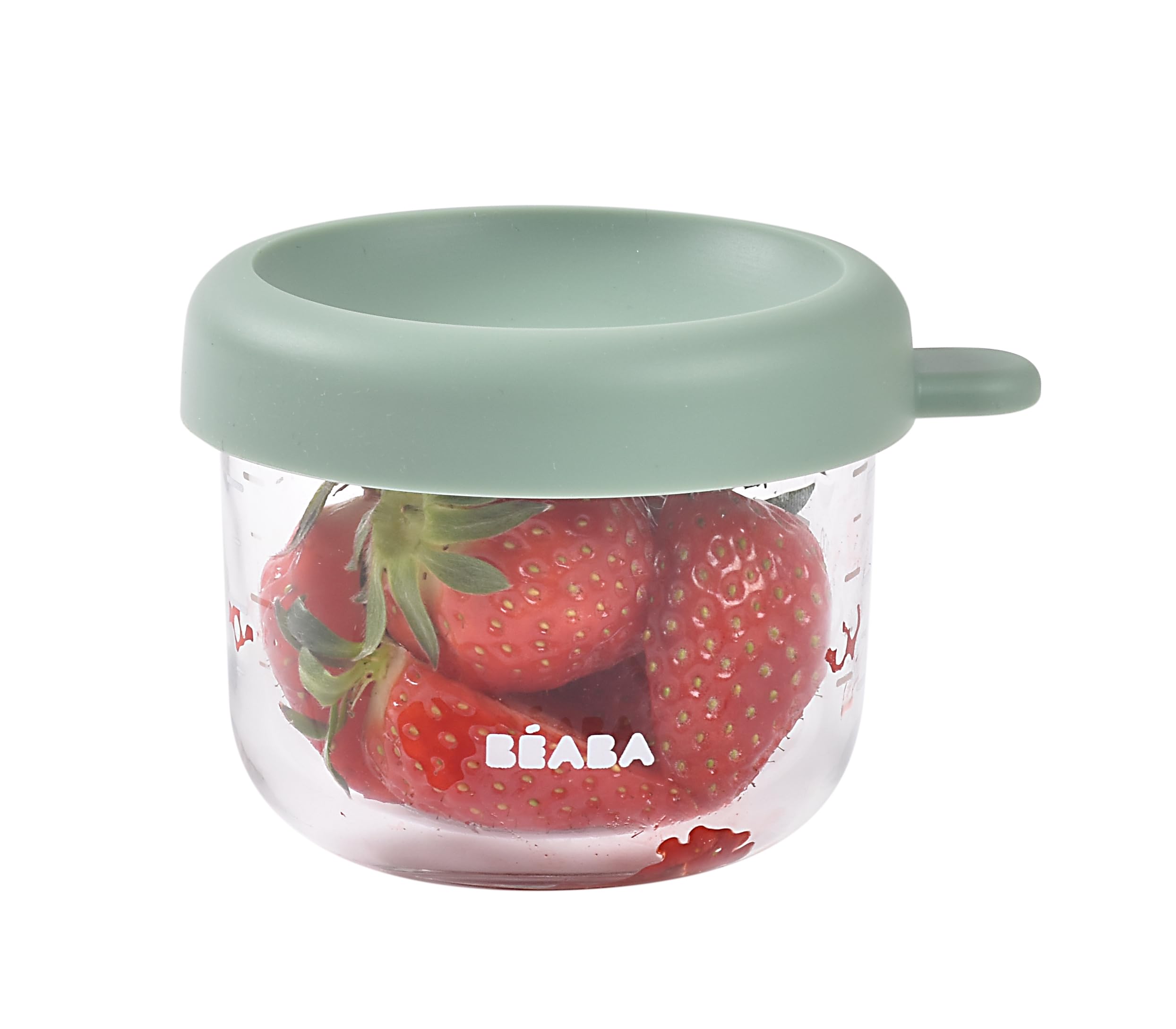 BEABA 5 oz Glass Baby Food Jars with Soft Silicone Air Tight Lids, Glass Storage Containers with Lids, Microwave and Freezer Safe Containers, Sage Green