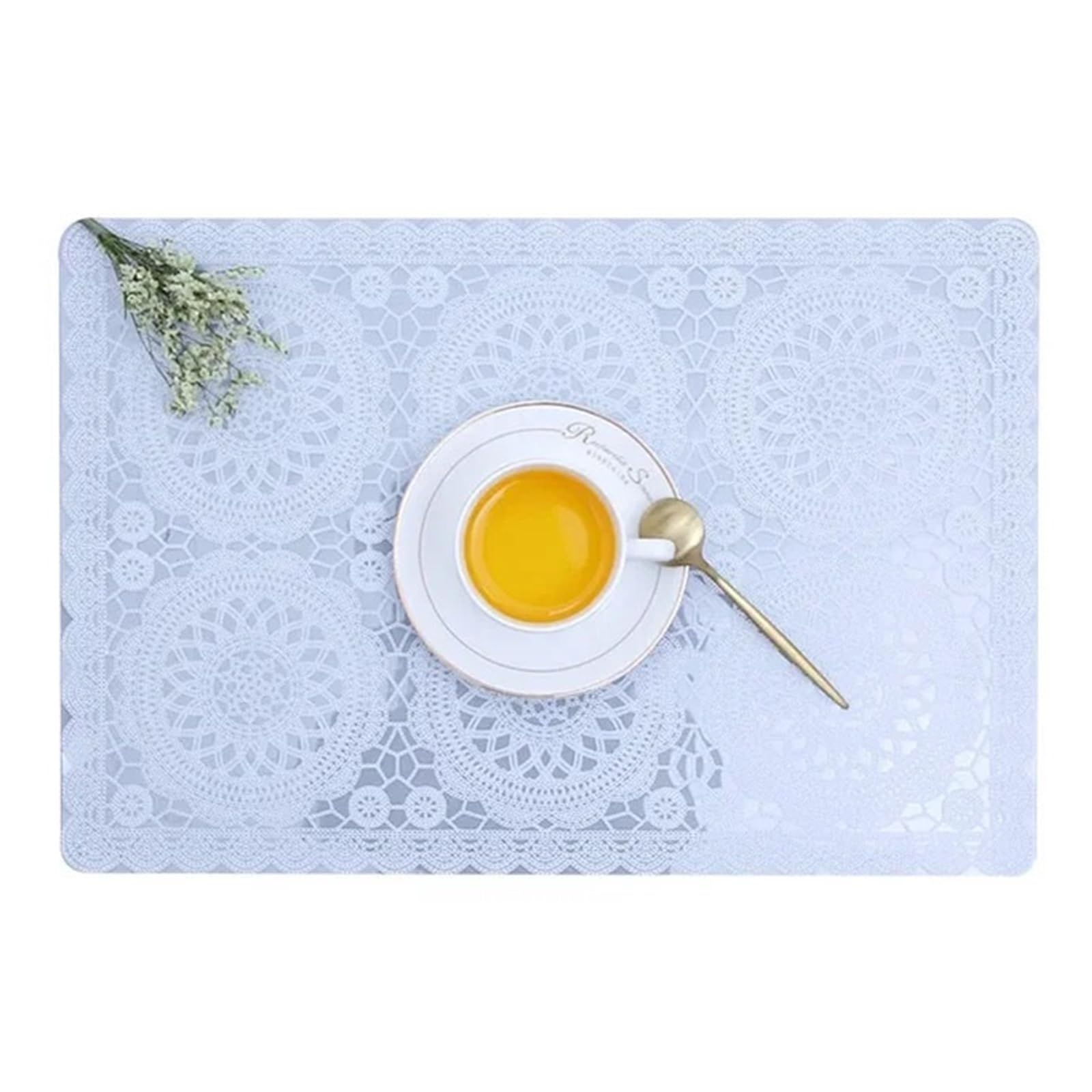 Tovaglietta Tovaglietta da tavola bianca con ricamo in pizzo, for matrimoni, feste, sottobicchieri, tazze tè(2pcs-07)