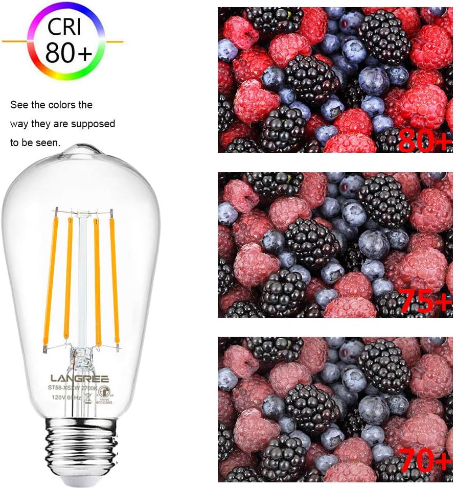 LED Edison Bulb 6W Vintage Light Bulb, 60W Equivalent 800 Lumen 2700k Warm White, Non-Dimmable Filament Bulbs E26 Medium Base, Decorative Clear Glass for Bathroom Kitchen Dining Room, Pack of 8