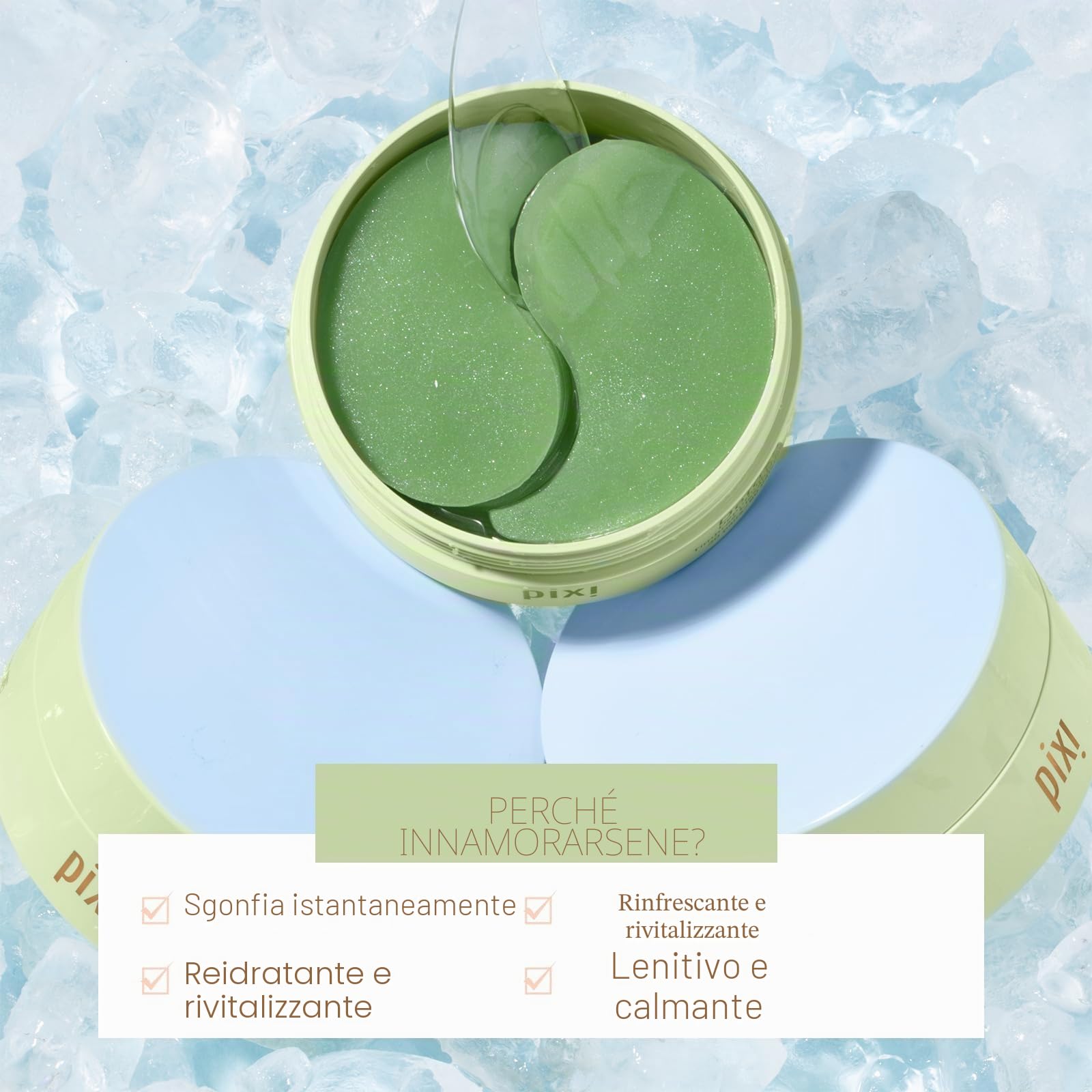 Pixi Detoxifeye Depuffing Hydrogel Under Eye Patches, Acido Ialuronico, Gold Caffeine Eye Patches per la zona sotto gli occhi, Idrata la zona degli occhi, 30 paia, 60 cerotti