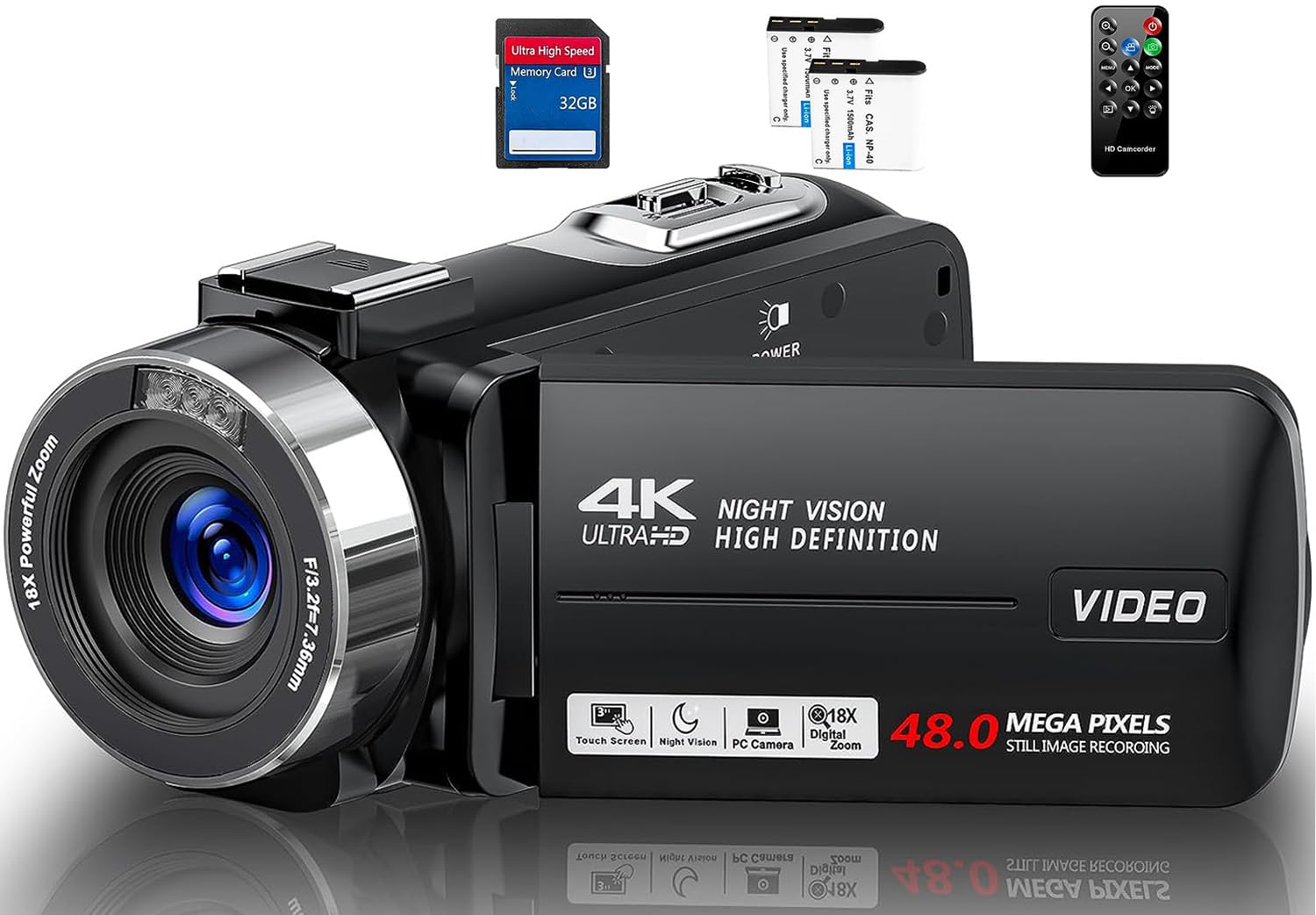 Camera Recorder 4K Camcorder With IR Night Vision 48MP, 18X